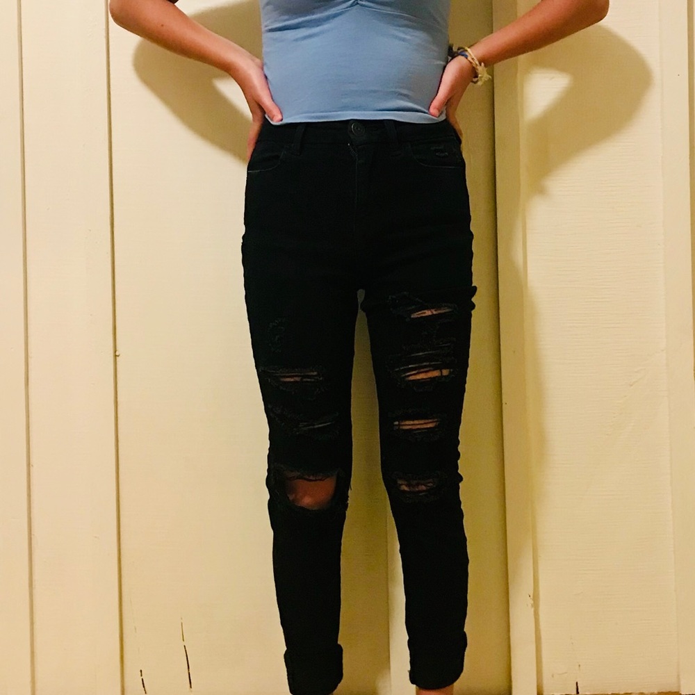 ae distressed black jeans